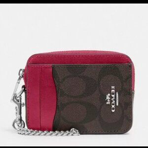 NWT Coach Zip Card Case In Signature Canvas With Chain C0058